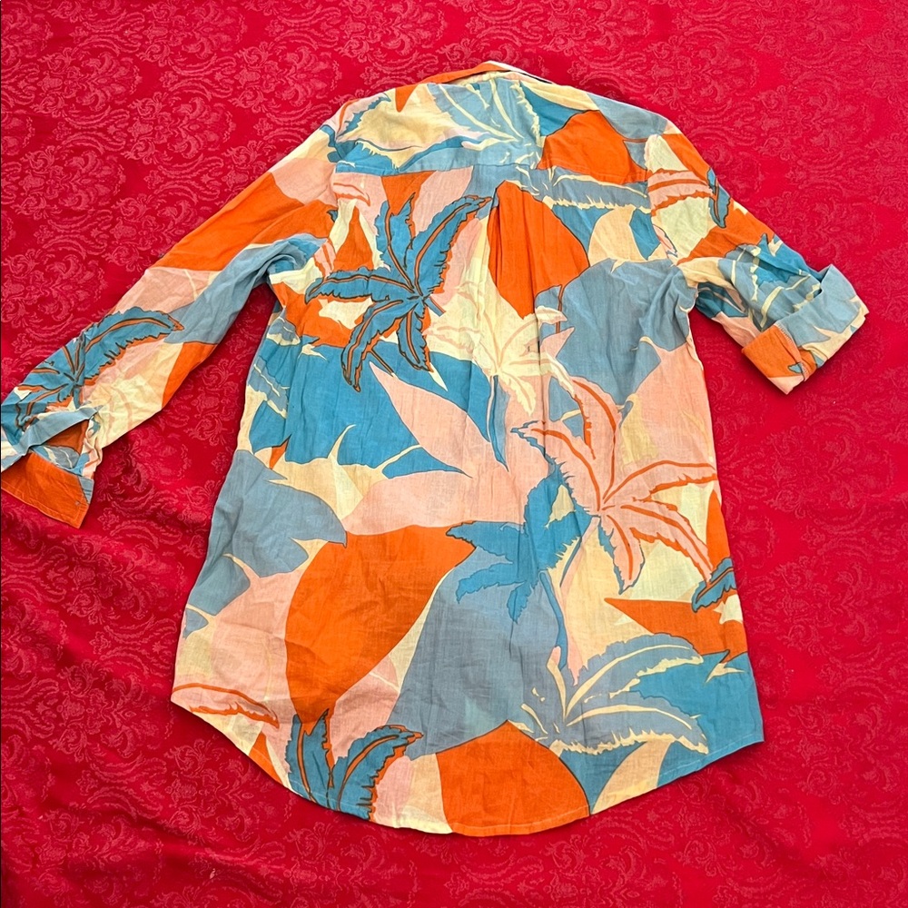 True Destinations Tropical Print Button Down Shirt XS Beach Cover Up - Picture 7 of 9
